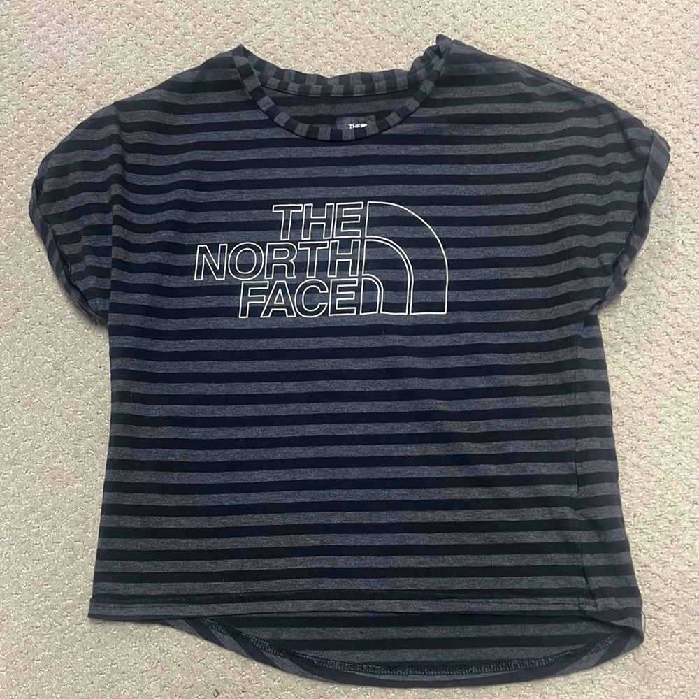 Girls North Face black/grey striped tee